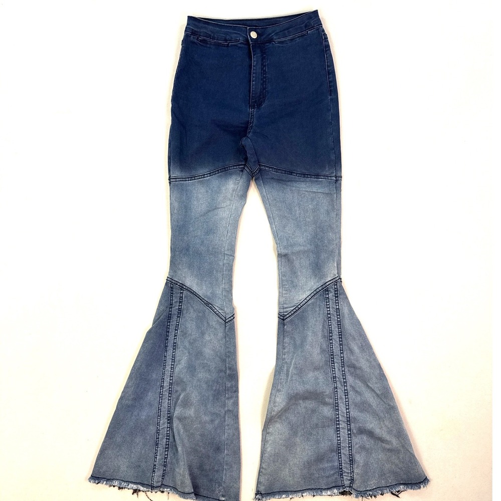 Saints & Hearts Blue Ombre High Rise Flare Bell Bottom Jeans  Small